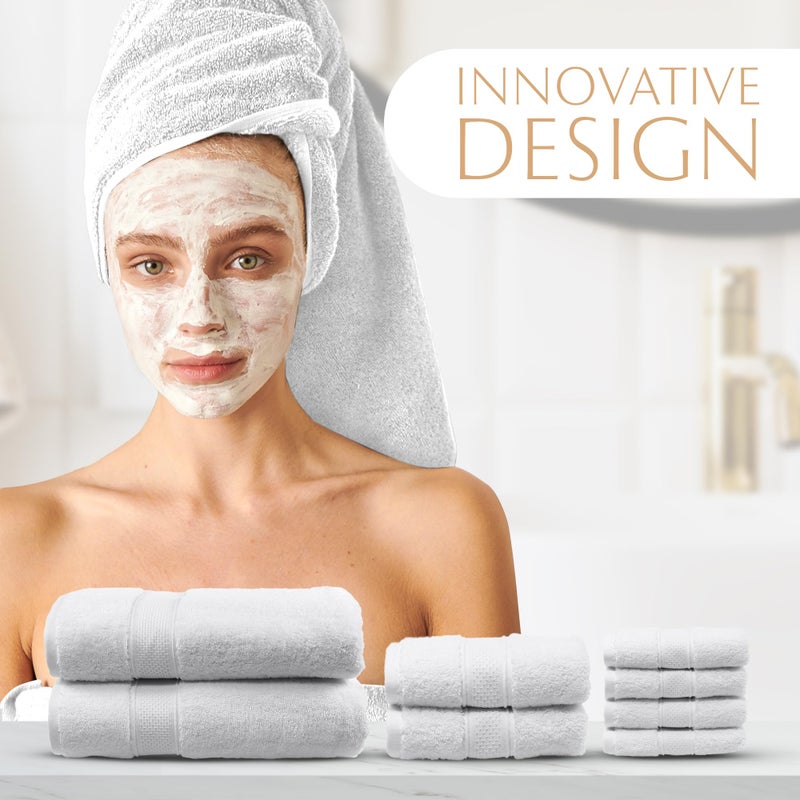 MAURA White Bath Towel Set of 8 for Bathroom. Turkish Cotton Luxury Bath Towels. Extra Large, Thick, Plush & Soft. Hotel & Spa Quality - White - Image 5